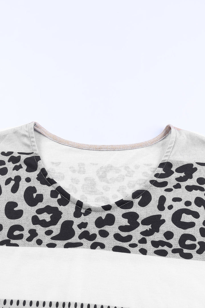 Leopard Color Block V Neck Top