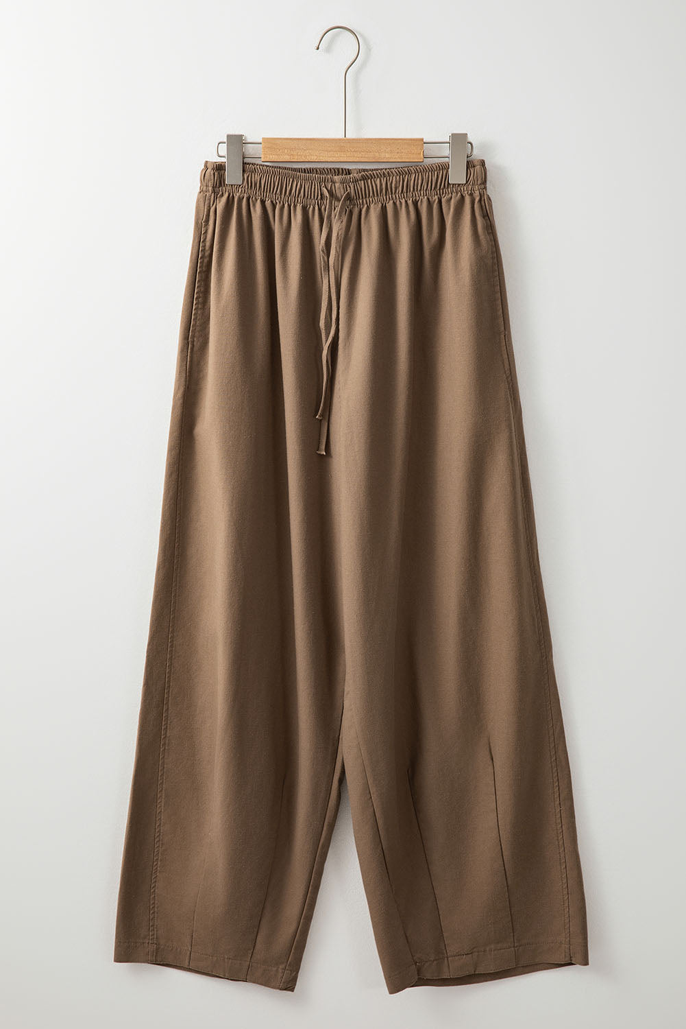 Cotton Linen Drawstring Waist Wide Leg Pants