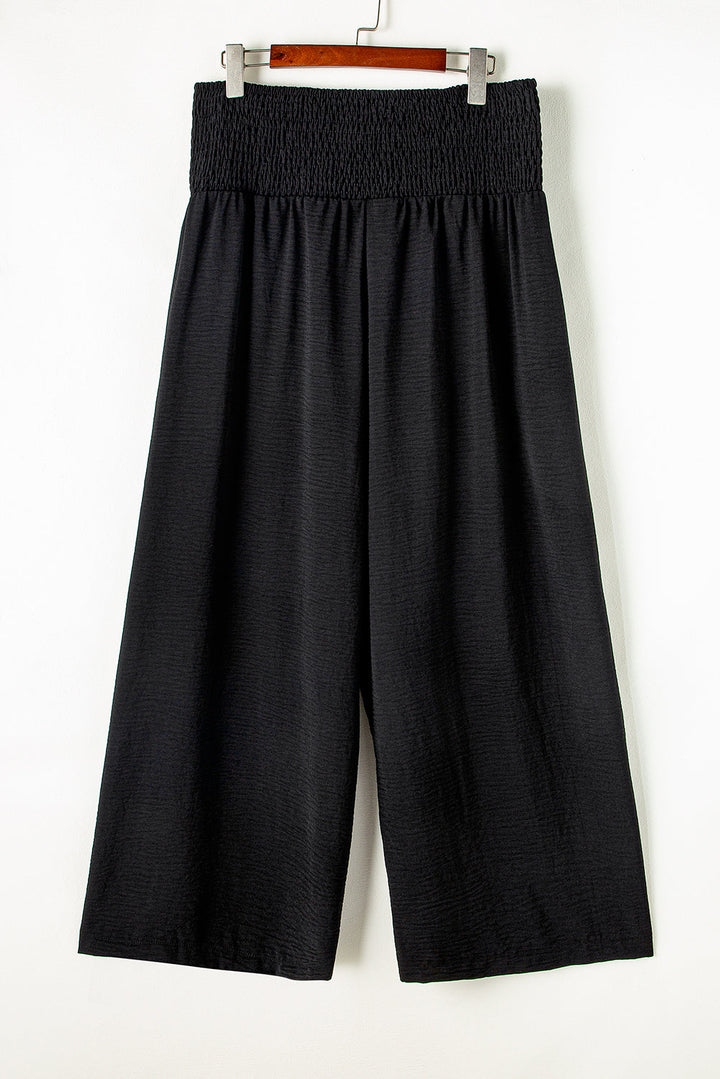 Shirred High Waist Plus Size Wide Leg Pants