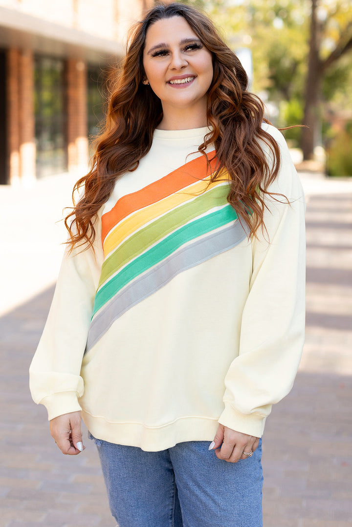 Rainbow Raglan Sleeve Crew Neck Plus Size Sweatshirt