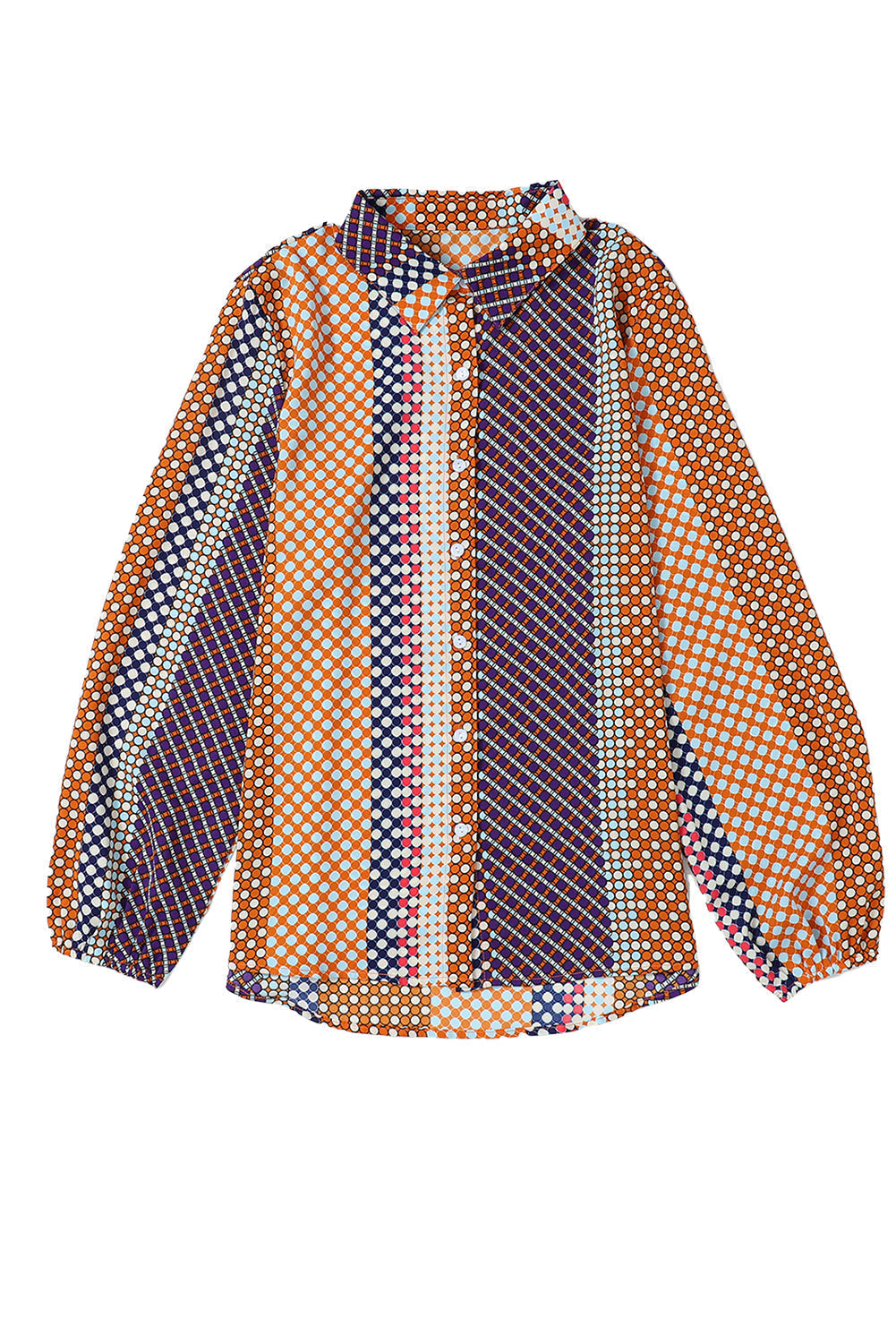 Dot Print Long Sleeve Button Down Shift Shirt