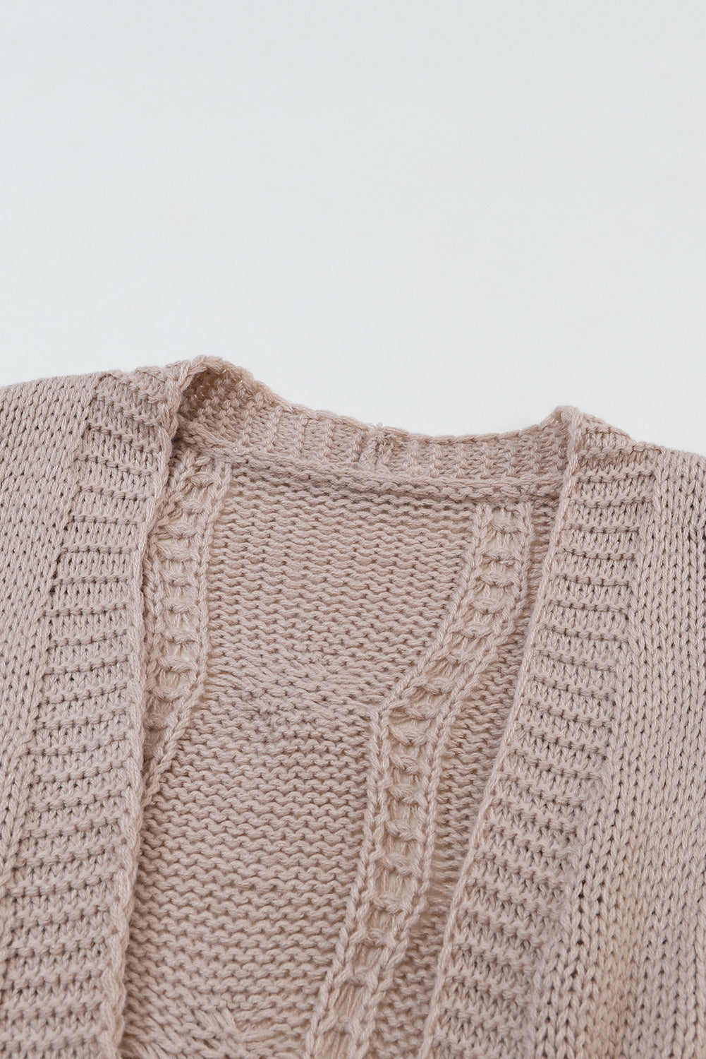 Ribbed Trim Eyelet Cable Knit Cardigan