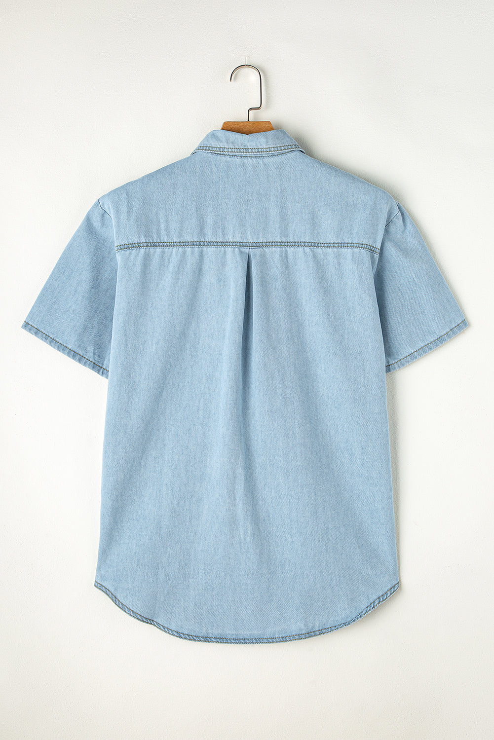 Vintage Light Wash Flap Pockets Rounded Hem Shirt