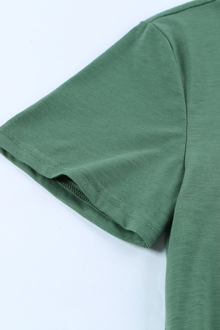 Green Holes Crew Neck Cotton Mixed T-shirt