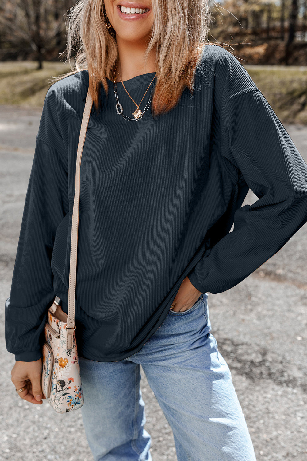 Ribbed Corduroy Oversized Sweatshirt