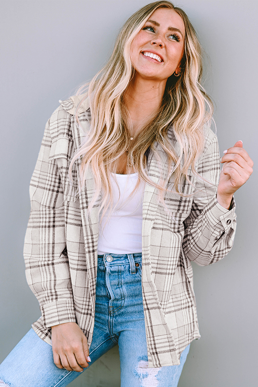 Plaid Removable Hood Buttoned Shacket