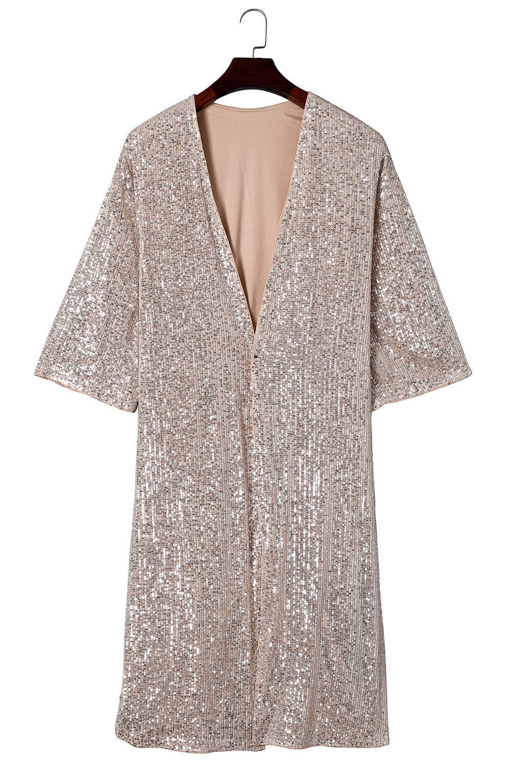 Sequin 3/4 Sleeve Open Front Duster Kimono