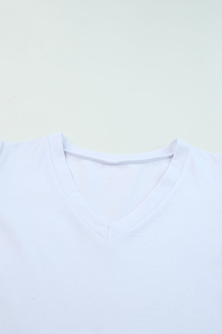 White Puff Sleeve V-Neck T-Shirt