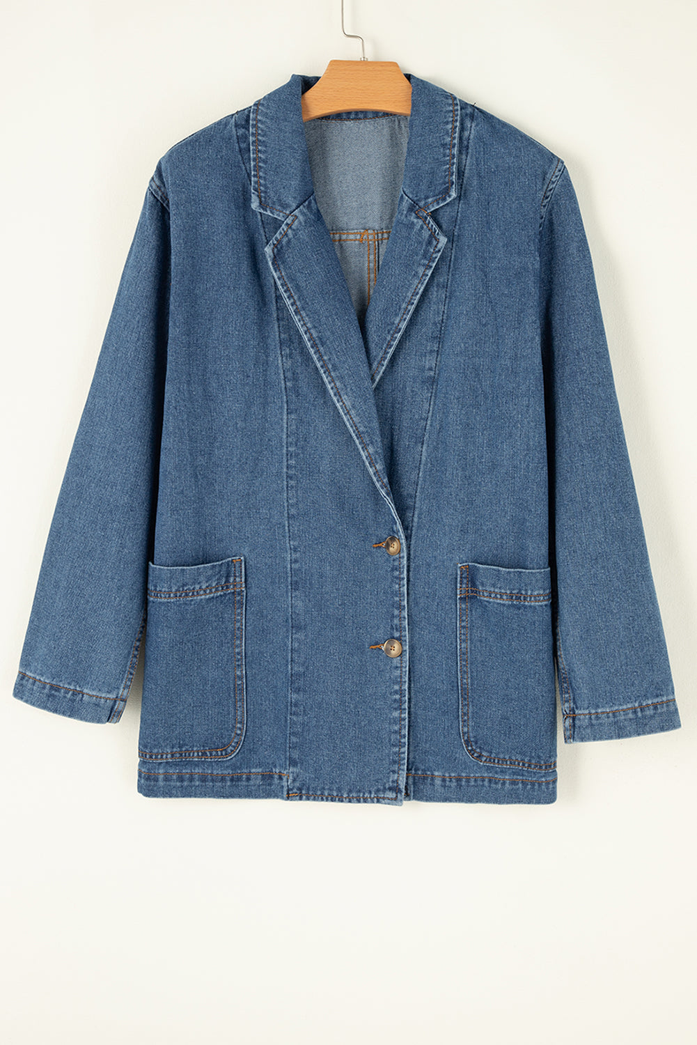 Side Pockets Lapel Collar Denim Jacket