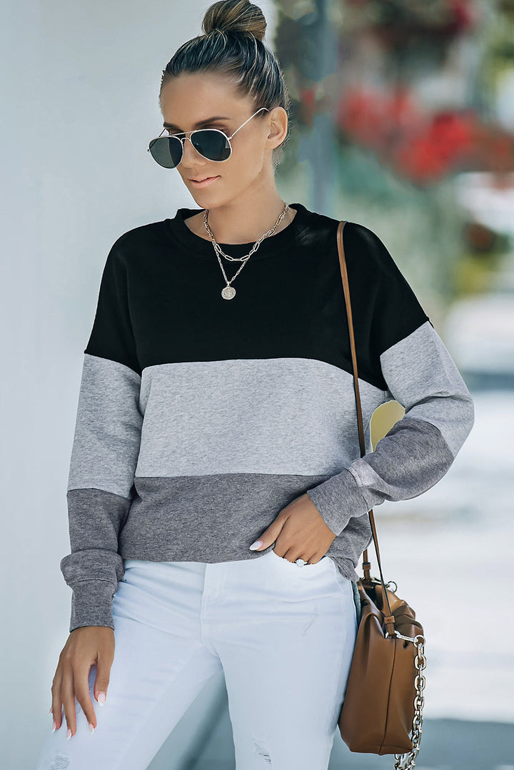 Colorblock Contrast Stitching Sweatshirt with Slits