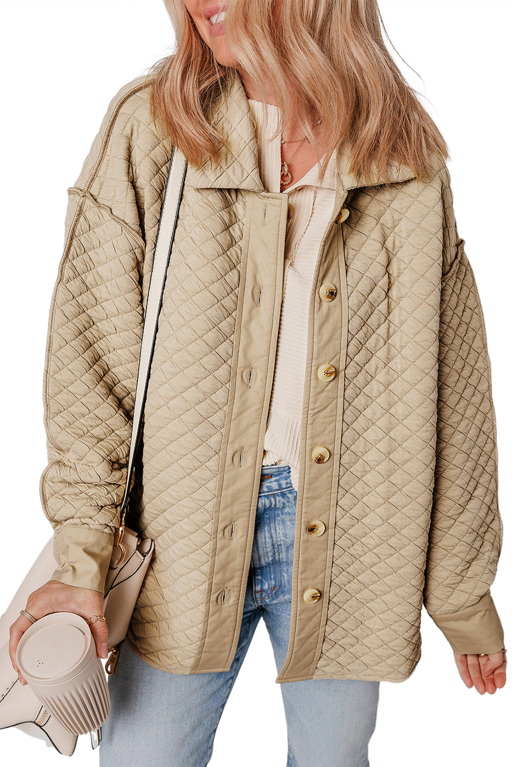 Solid Color Quilted Puffer Buttoned Shacket