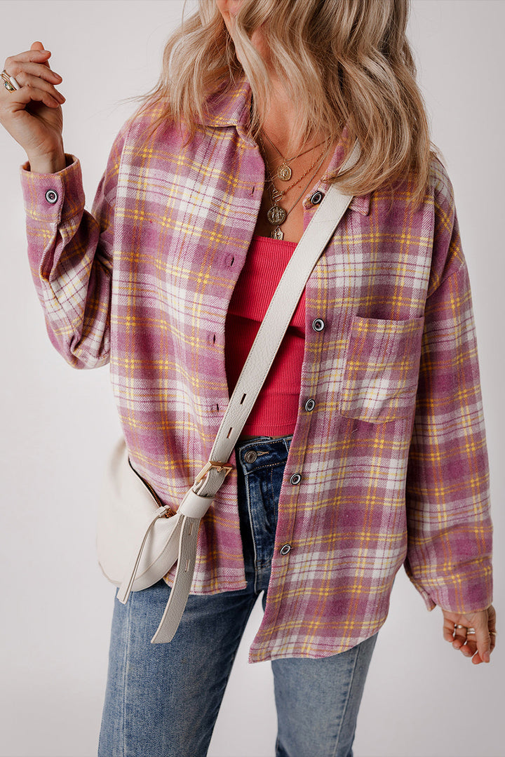 Plaid Print Chest Pocket Long Sleeve Shacket