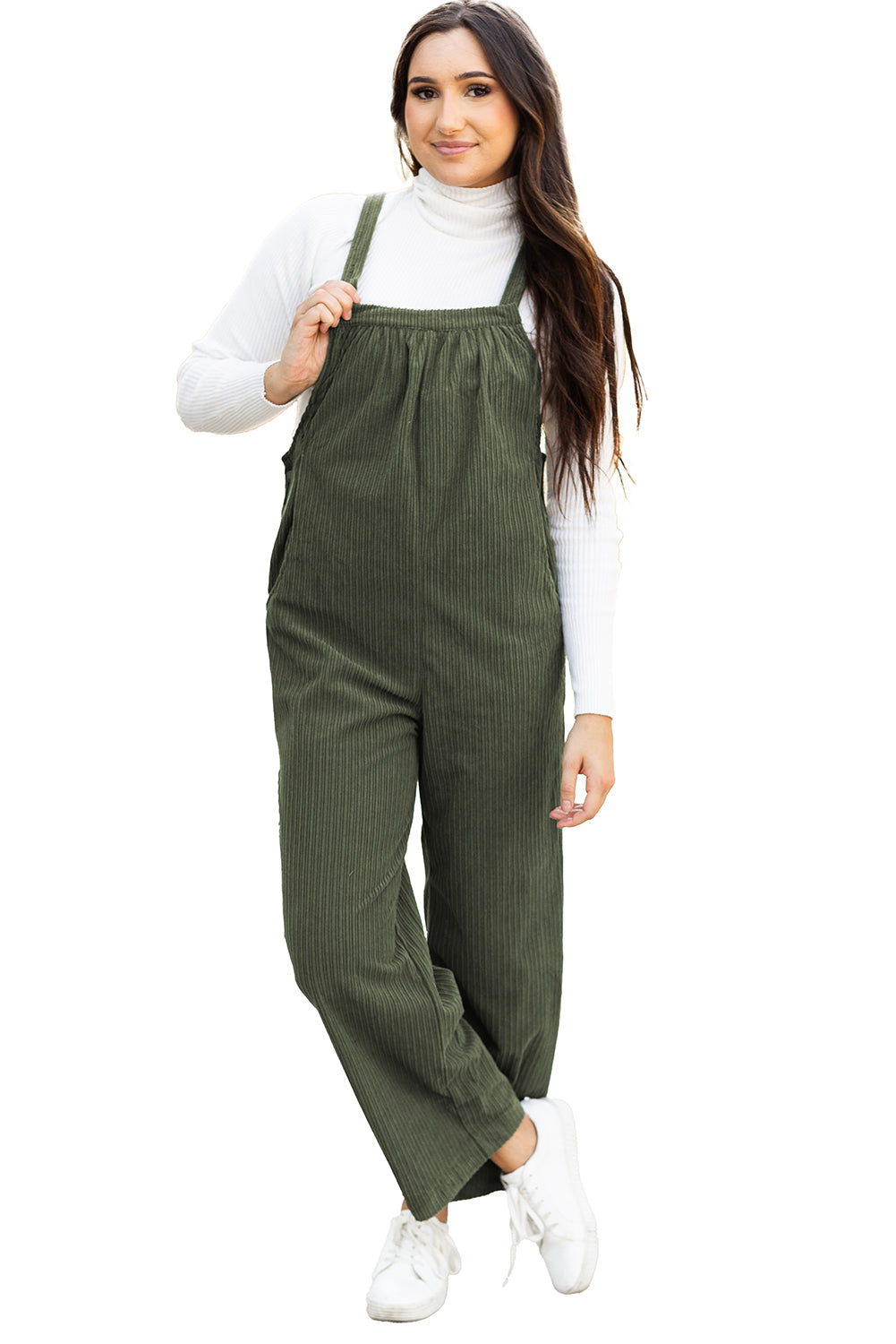 Solid Pocketed Loose Fit Corduroy Overall