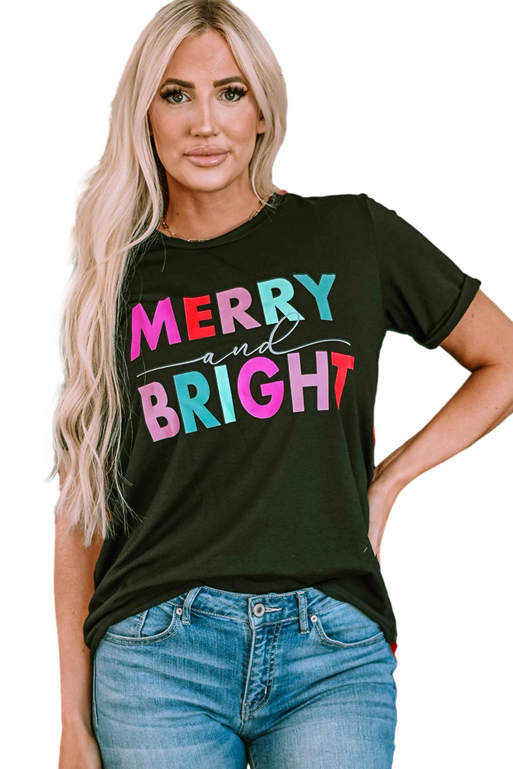 MERRY and BRIGHT Crew Neck Graphic Tee