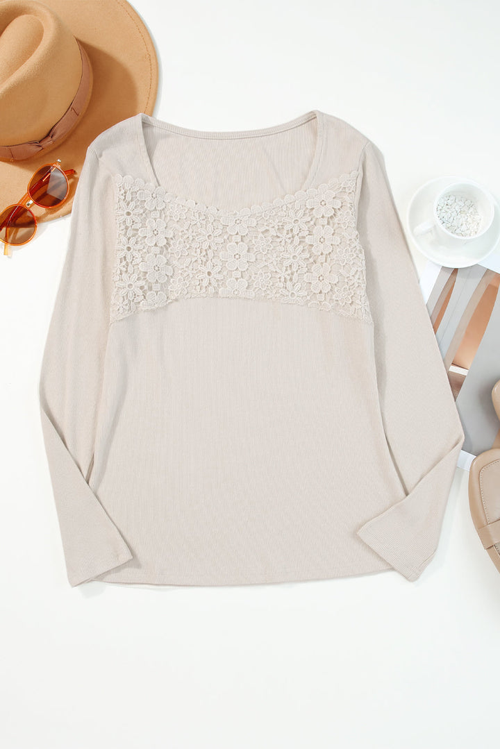 Lace Crochet V Neck Long Sleeve Top