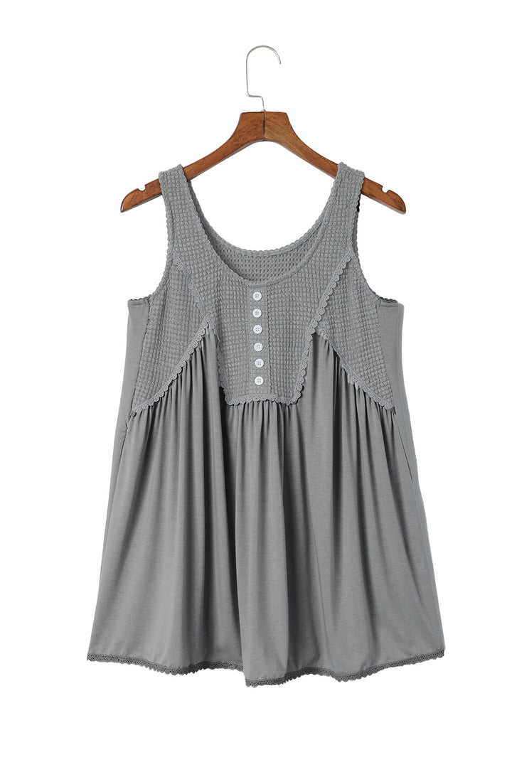 Thermal Knit Panel Babydoll Tank Top