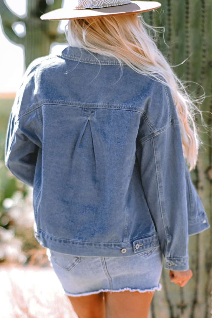 Verwaschene Oversize-Jeansjacke mit Taschen