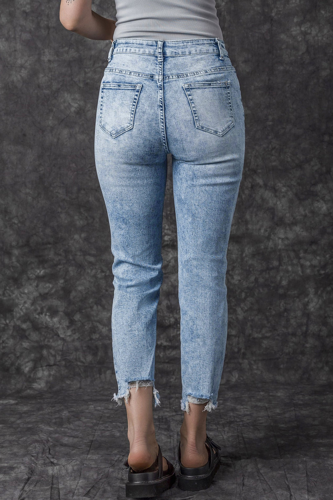 Sky Blue Acid Wash Distressed Slim Fit Jeans