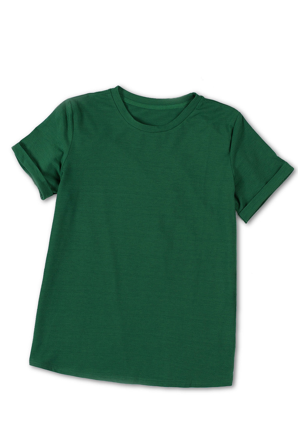 Green Solid Color Crew Neck Tee