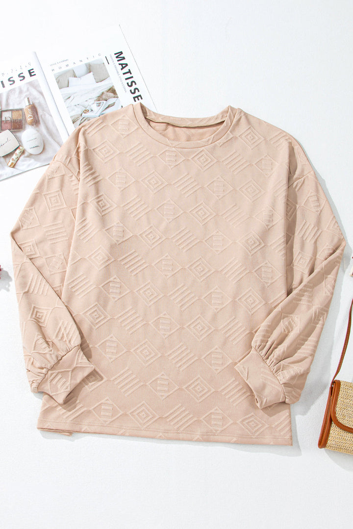 Plus Size Textured Drop Shoulder Crew Neck Sweatshirt