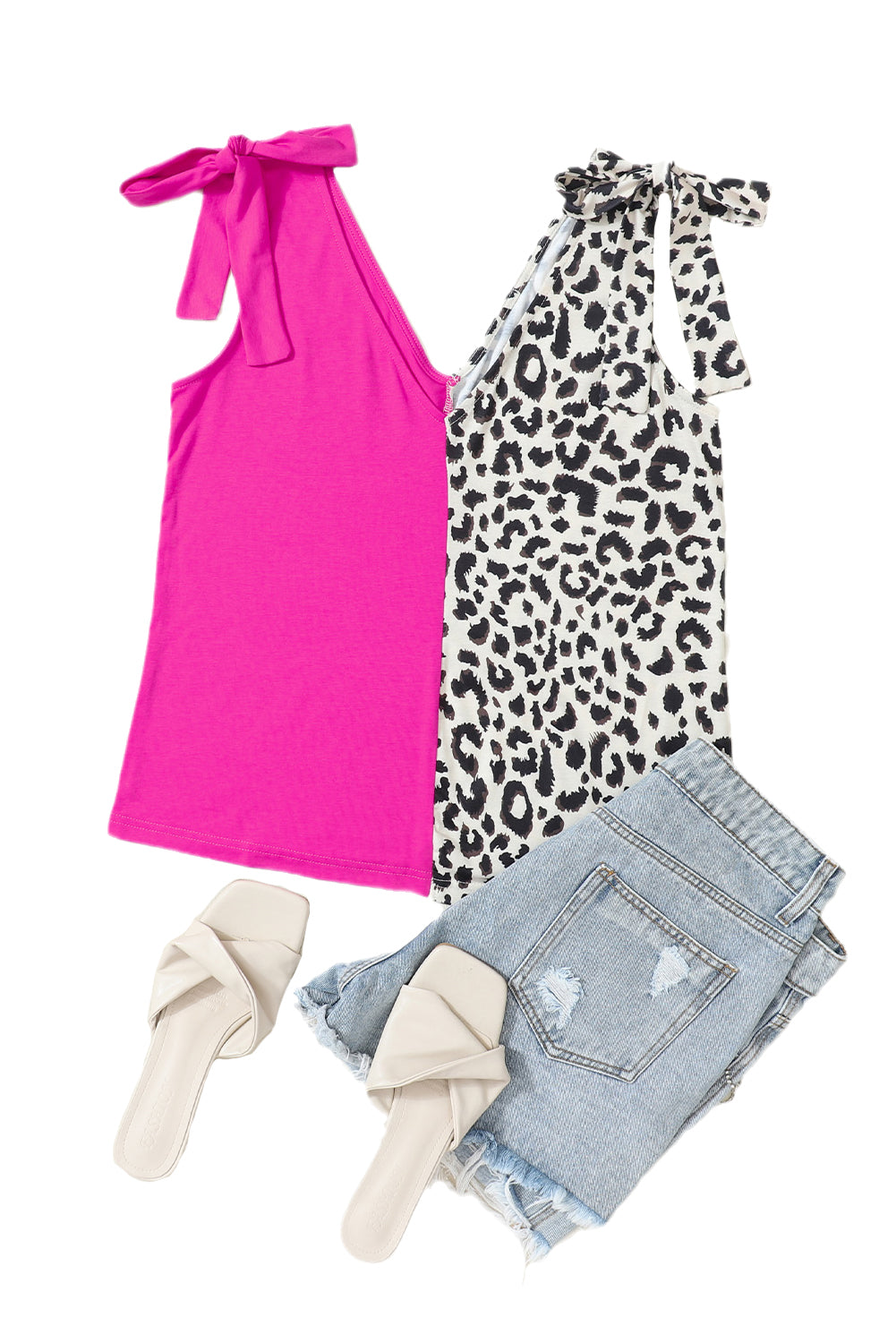 Leopard Patchwork Tie Strap Tank Top