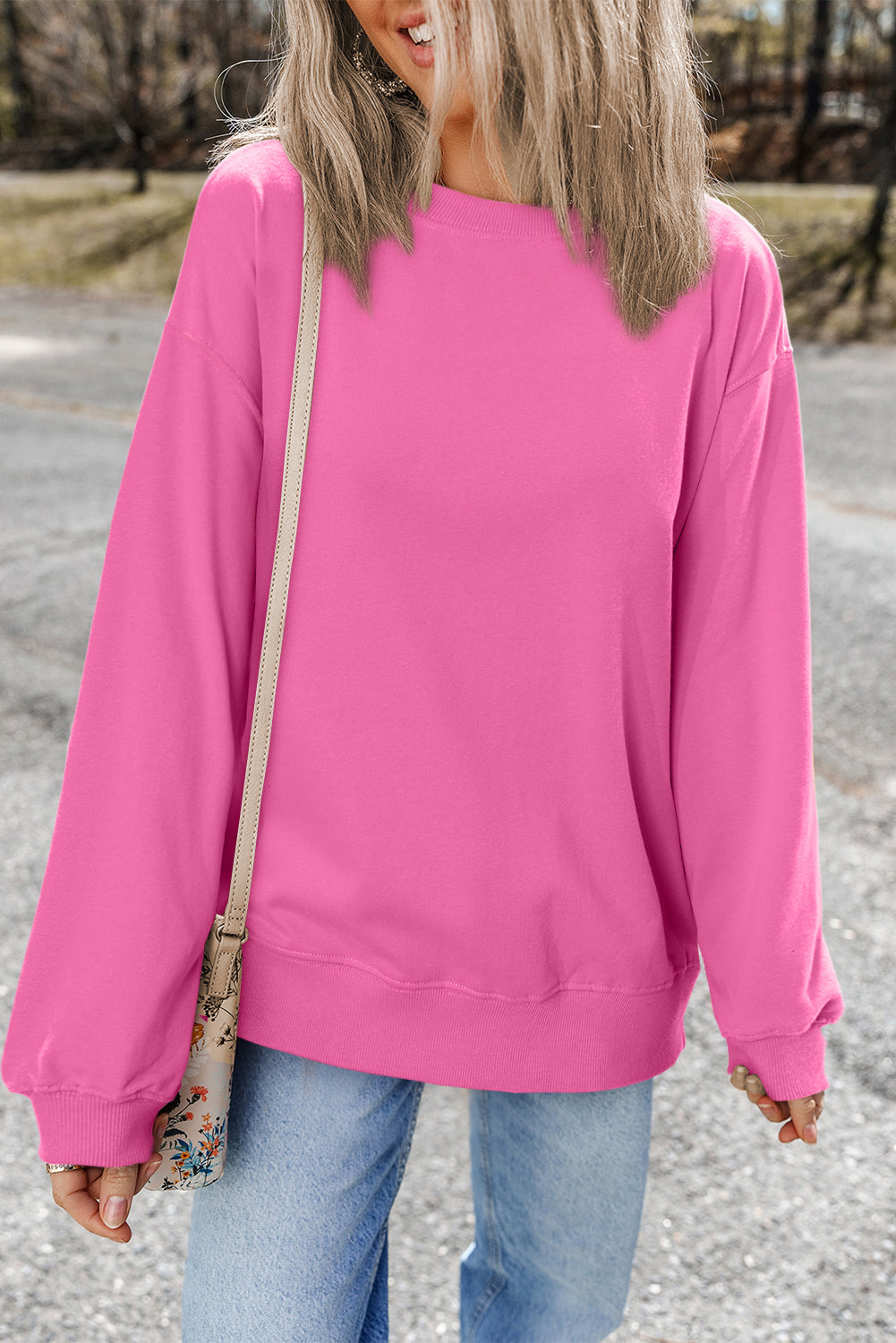 Plain Drop Shoulder Crewneck Pullover Sweatshirt