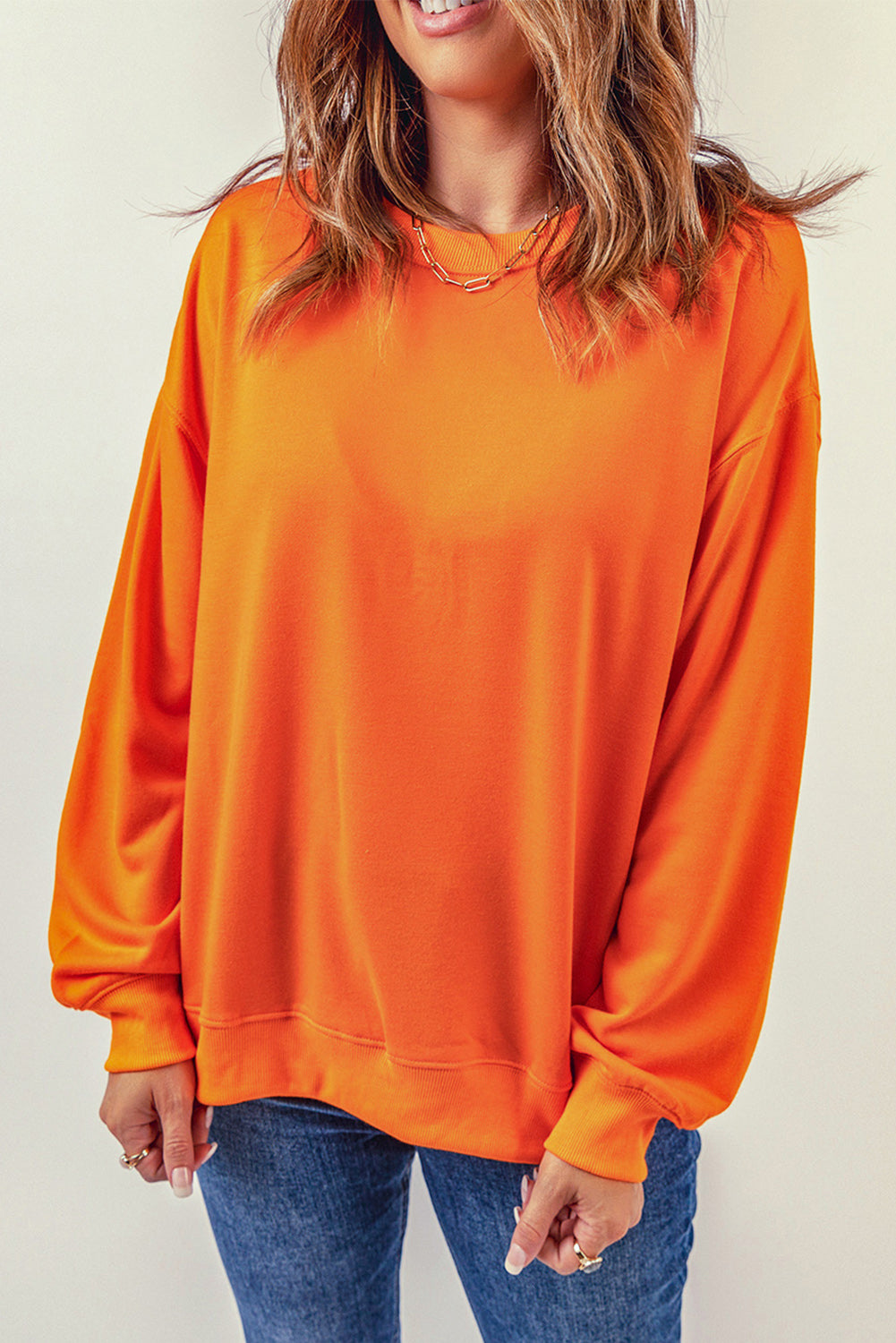 Plain Crew Neck Pullover Sweatshirt