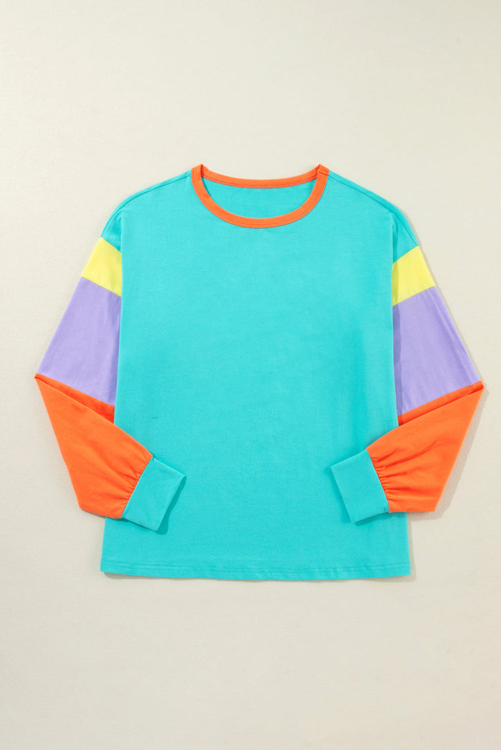 Colorblock Patchwork Long Sleeve Loose Top