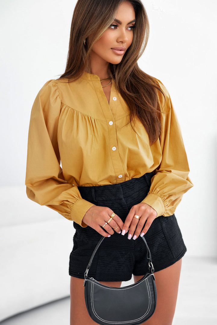 Puff Sleeve Pleated Loose Shirt