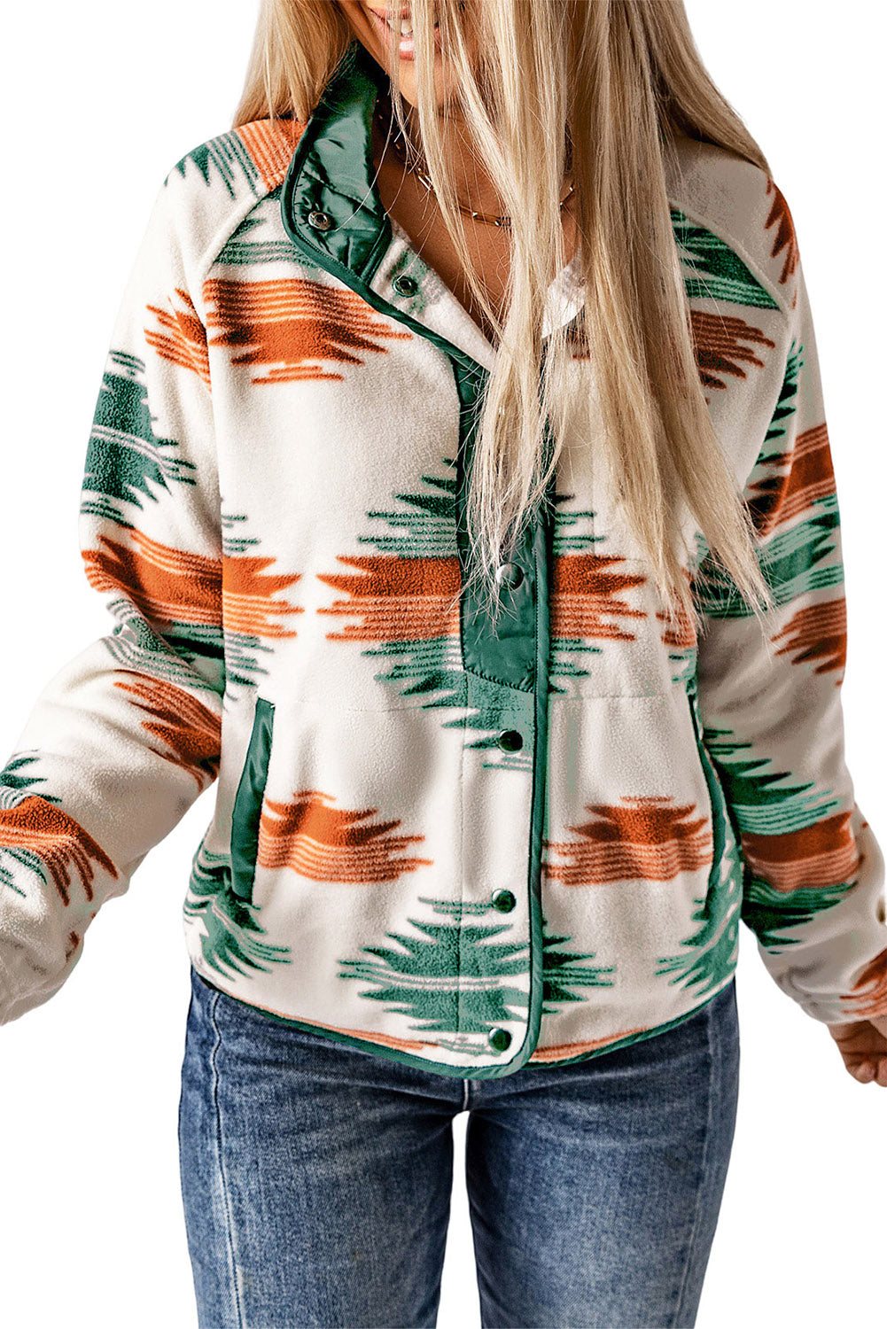 Western Aztec Snap Buttoned Fleece Jacket