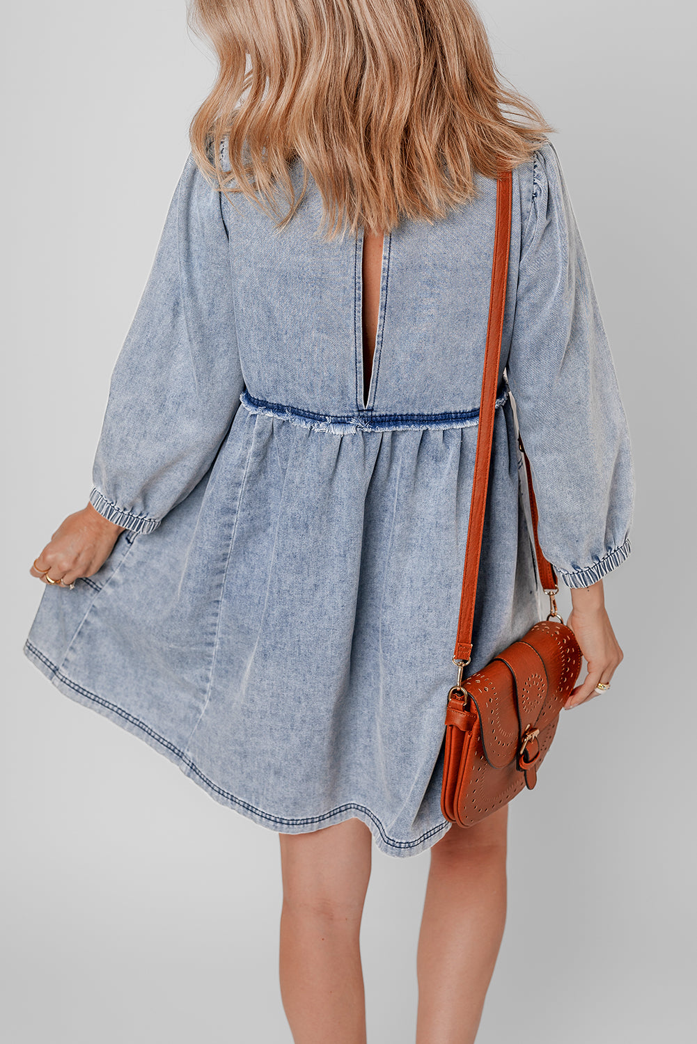 Light Wash High Waist Loose Fit Denim Mini Dress