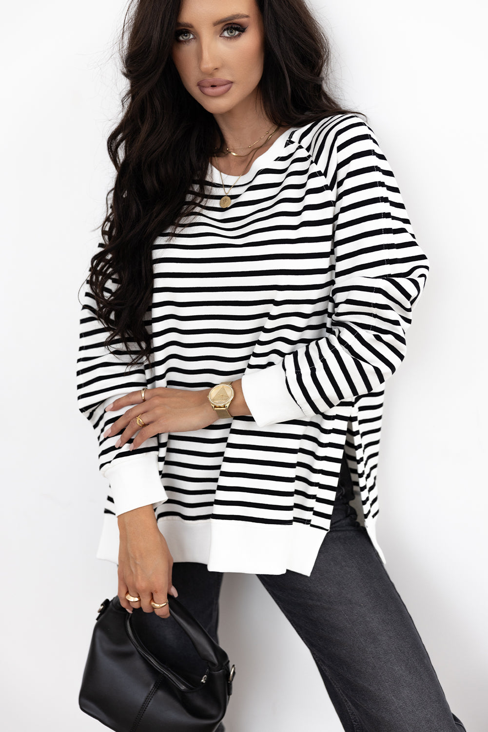 Raglan Sleeve Side Slits Loose Sweatshirt