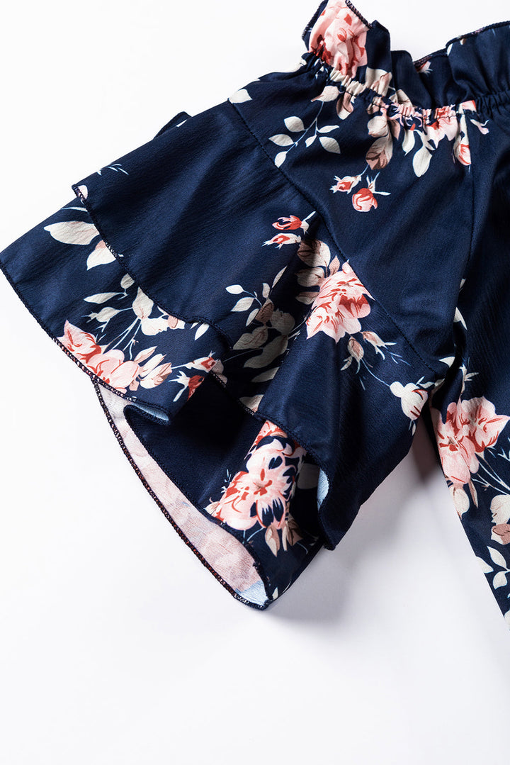 Ruffle Off Shoulder Flounce Sleeve Floral Blouse