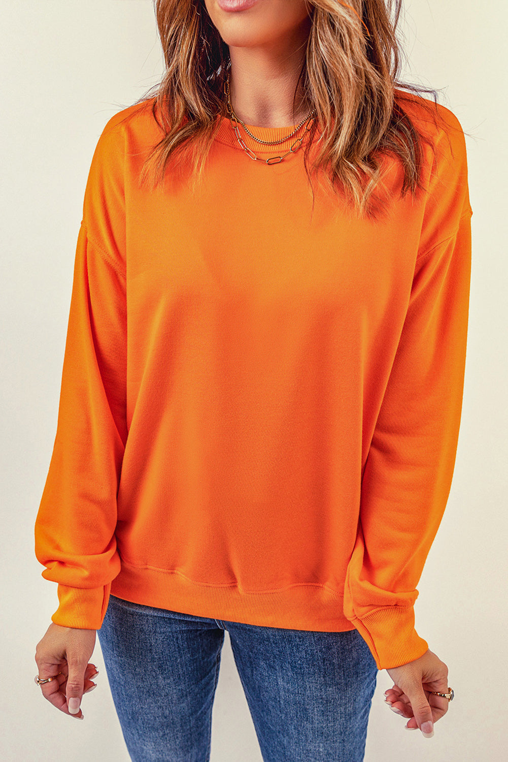 Plain Crew Neck Pullover Sweatshirt