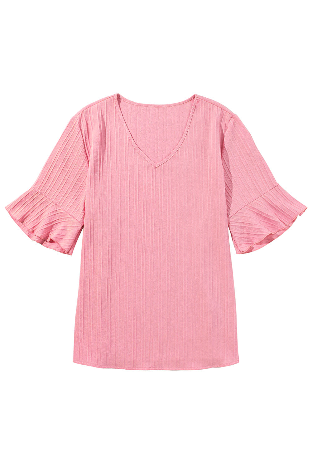 Ruffled Half Sleeve V Neck Textured Plus Top