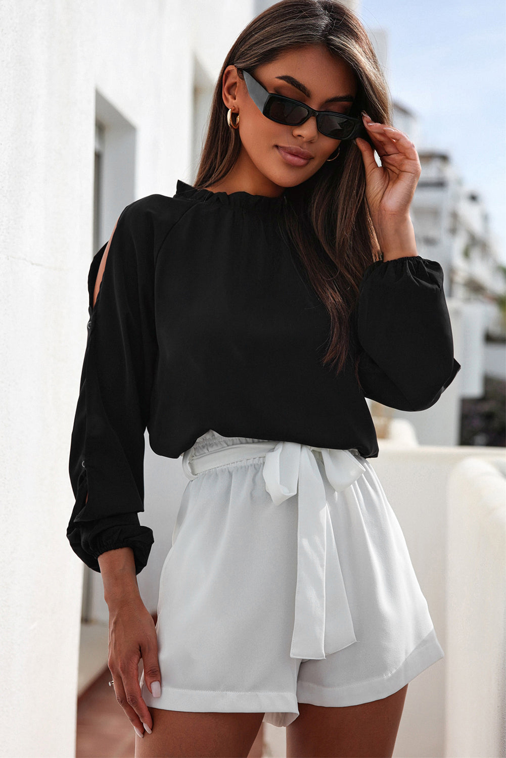 Cold Shoulder Bishop Sleeve Blouse – ModeShe.com