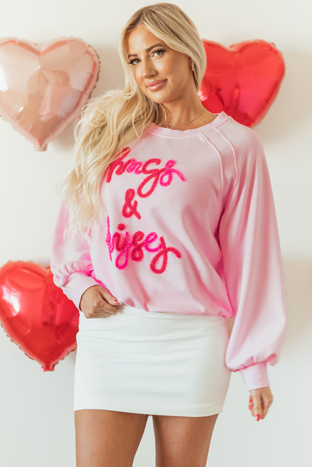 Hugs and Kisses Pop Up Embroidered Raglan Sleeve Sweatshirt