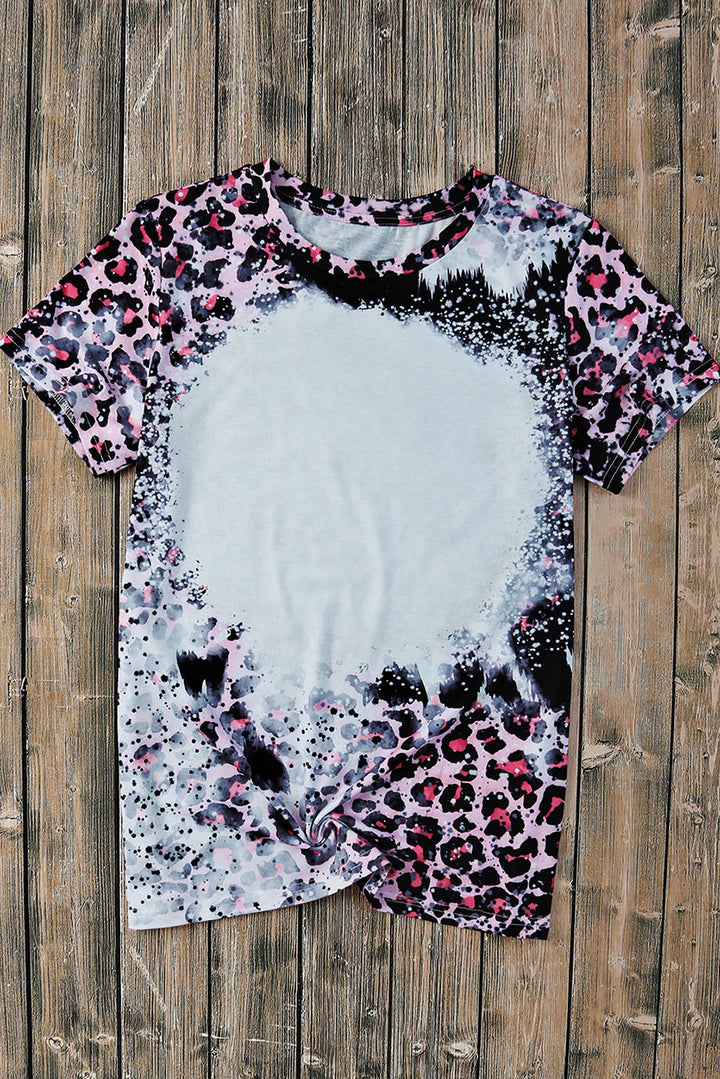 Pink Leopard Dyed Print Bleached Blank Tee