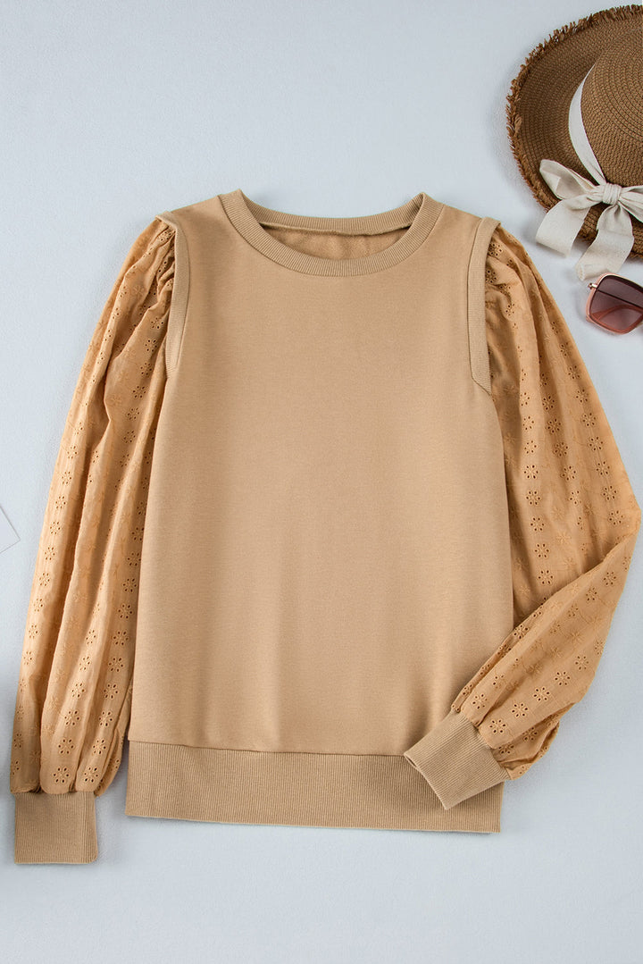 Solid Patchwork Sleeve Round Neck Sweatshirt