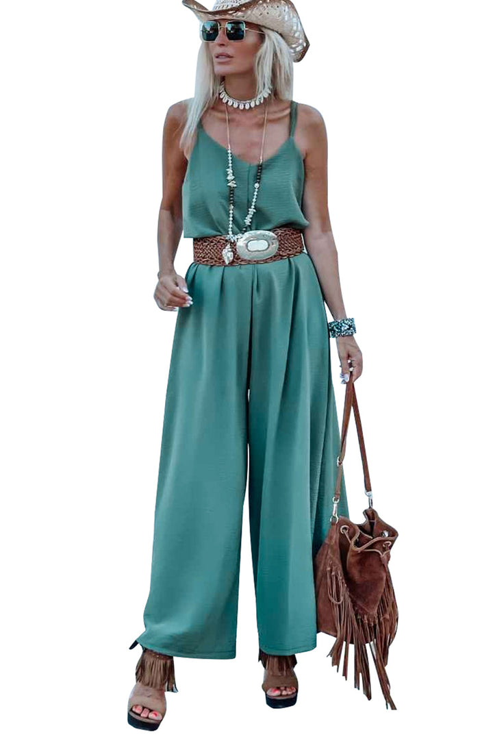 Solid Color Spaghetti Straps Wide Leg Jumpsuit