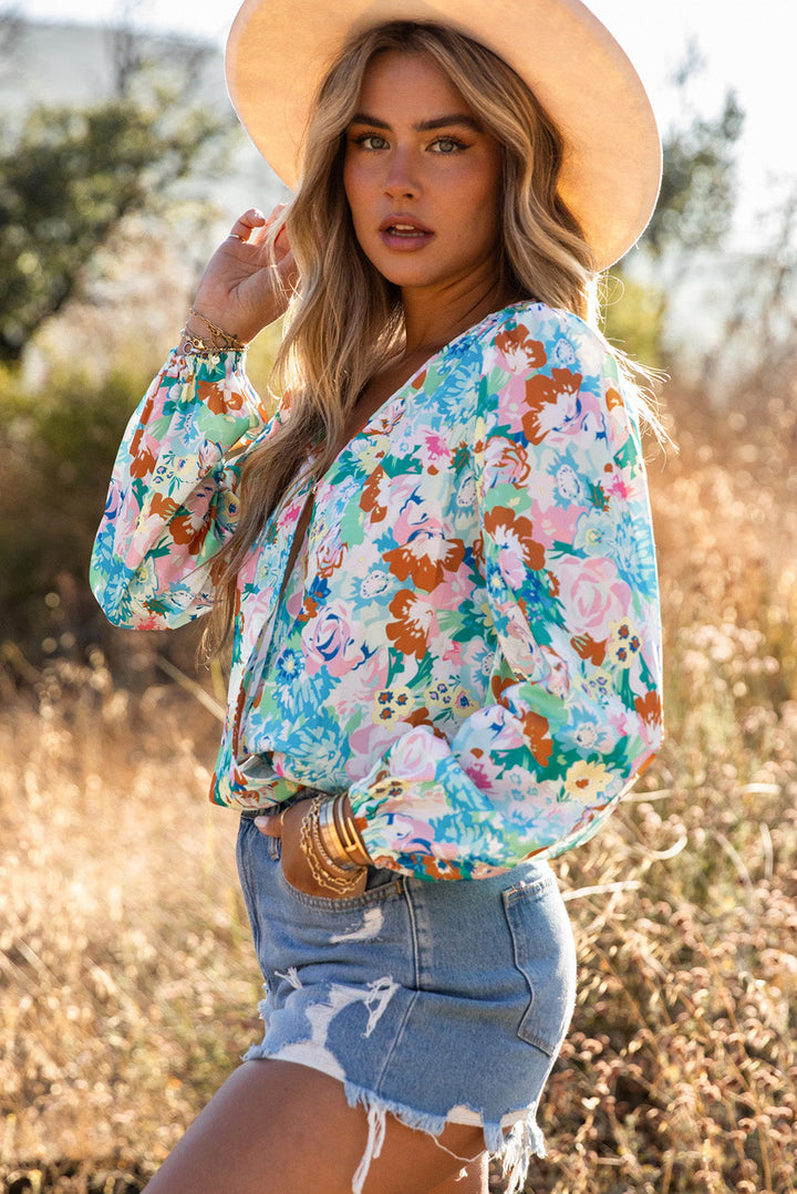 Floral Print Wrap Long Sleeve Bodysuit