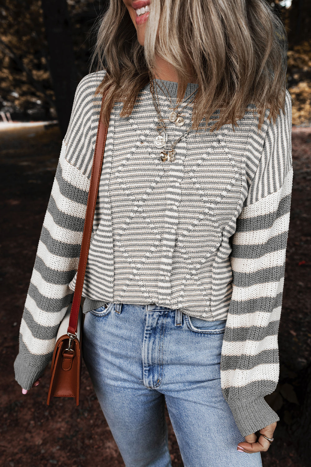 Geometric Textured Drop Shoulder Sweater