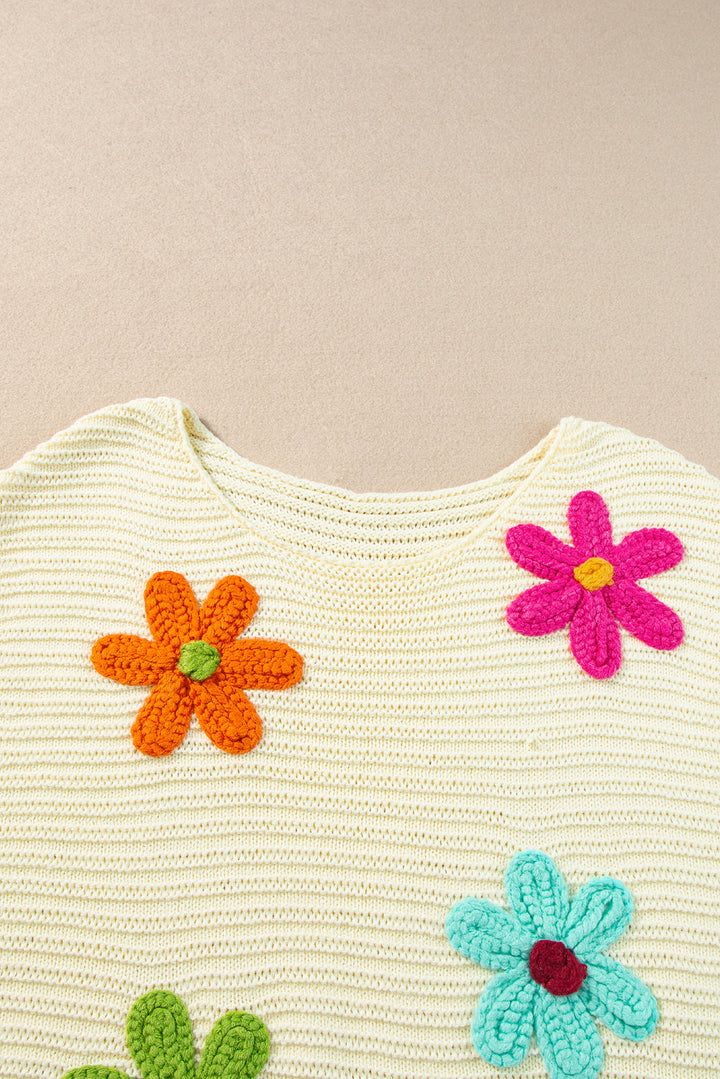 Flower Crochet Round Neck Knitted Top