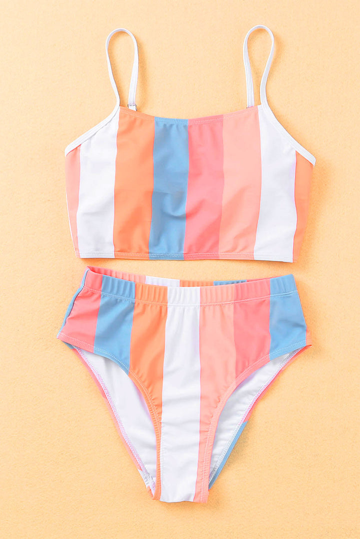 Vertical Striped High Waist Bikini Swimsuit