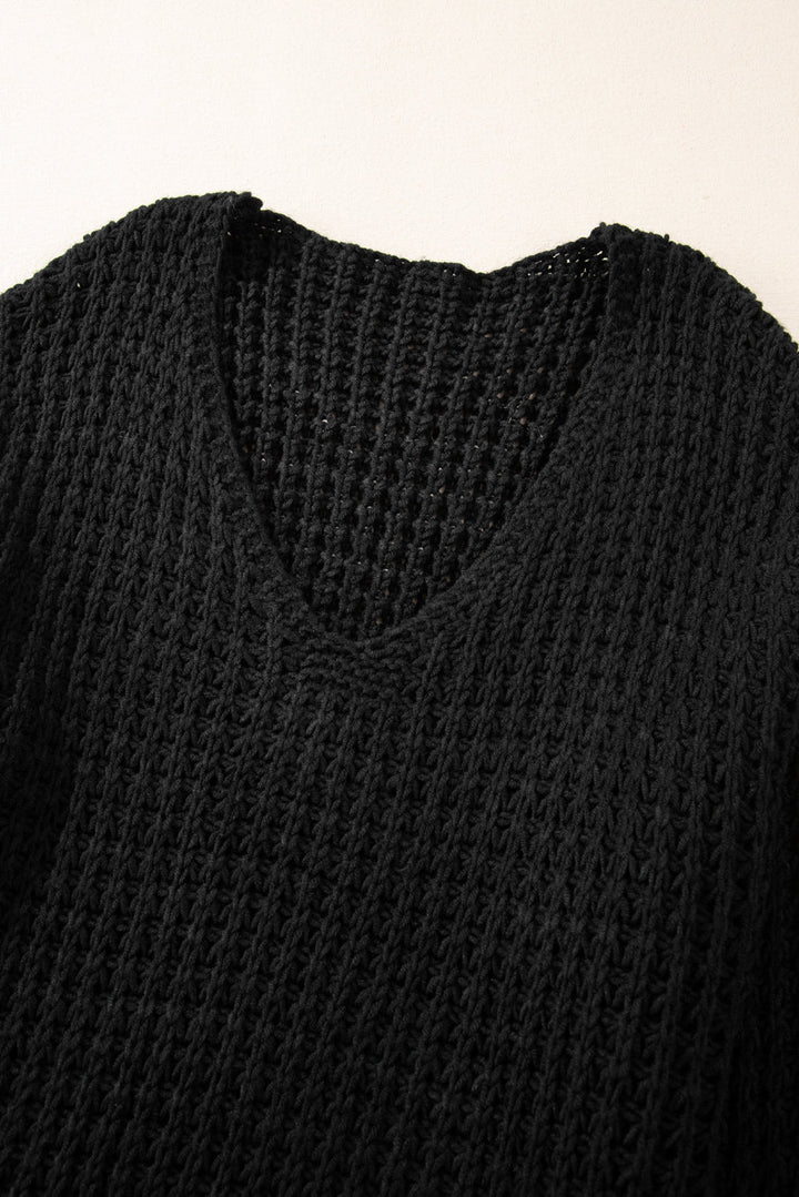 Hollow-out Crochet V Neck Sweater