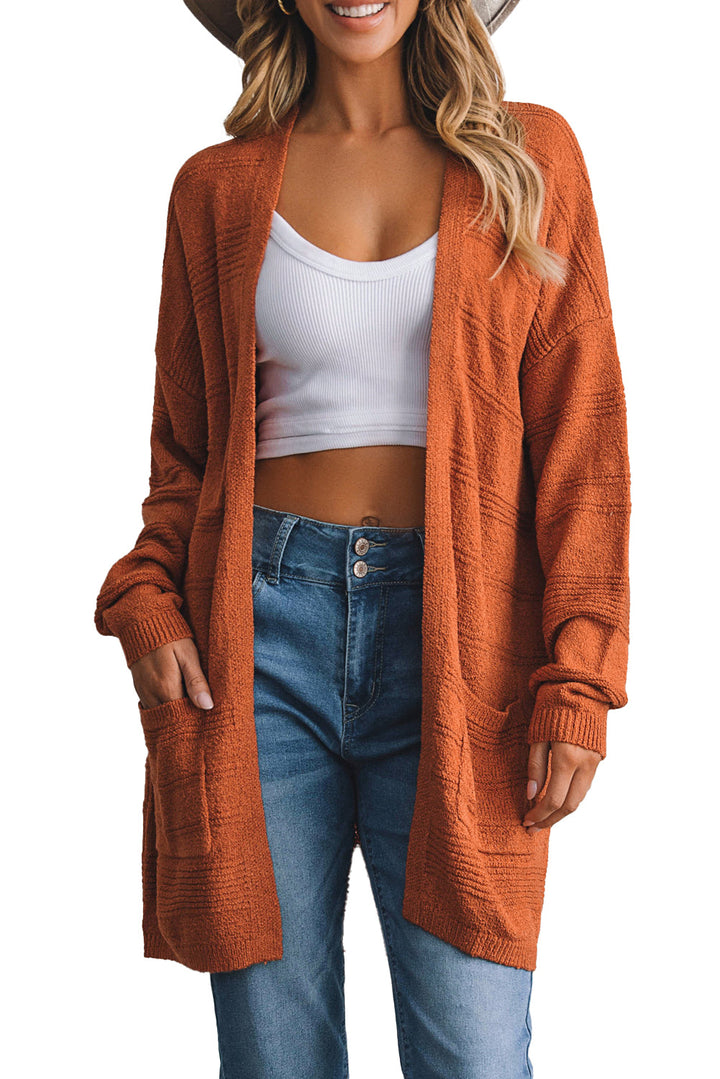 Open Front Textured Knit Cardigan with Pockets