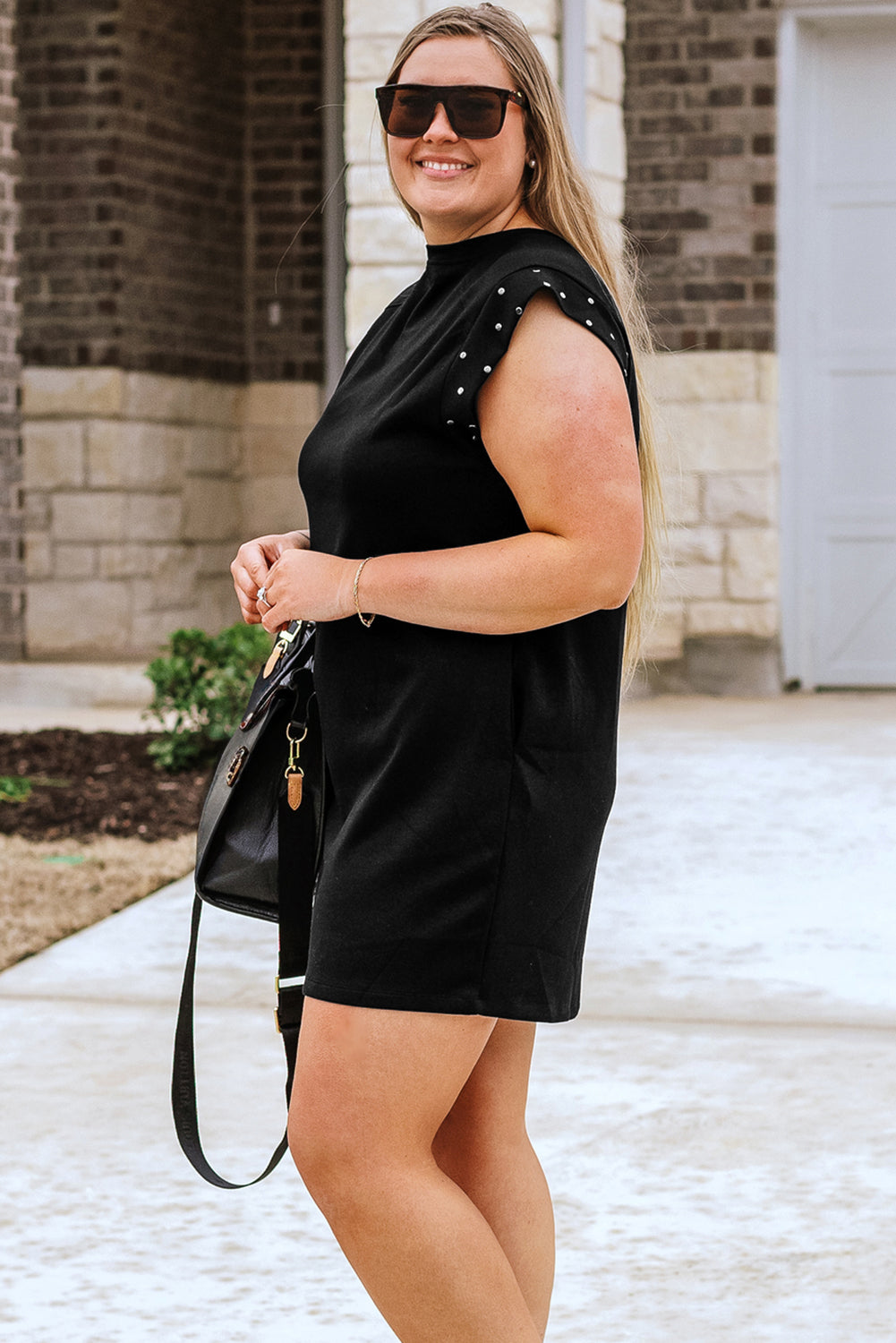 Studded Cap Sleeve Plus Size T-shirt Dress