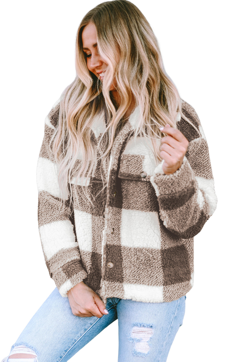 Plaid Sherpa Buttoned Flap Pocket Shacket