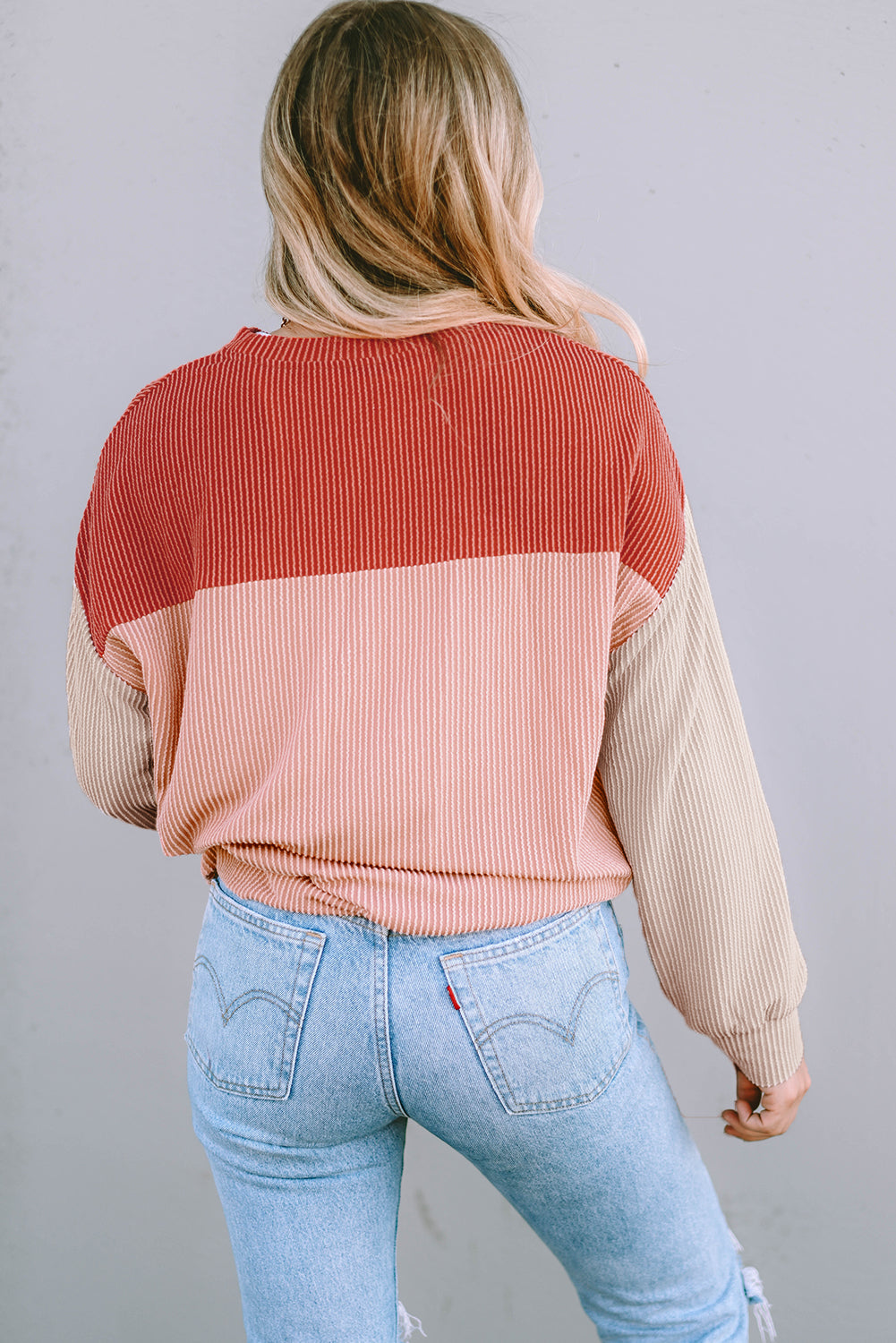 Color Block Long Sleeve Ribbed Loose Top