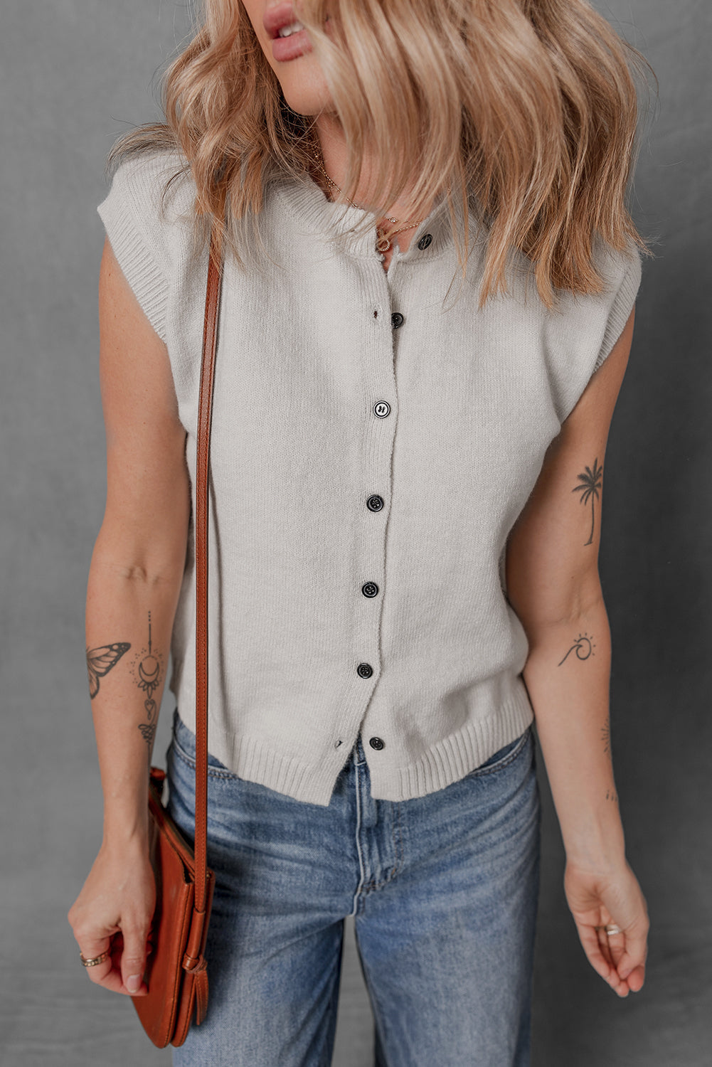 Button Up O Neck Sweater Vest